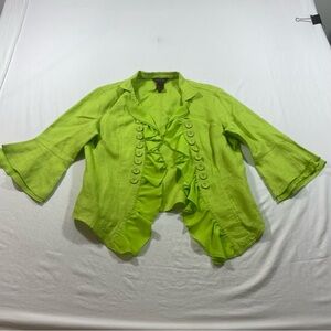 Multiples Blazer Linen Women Petite Small Open lime cardigan ruffled Long sleeve